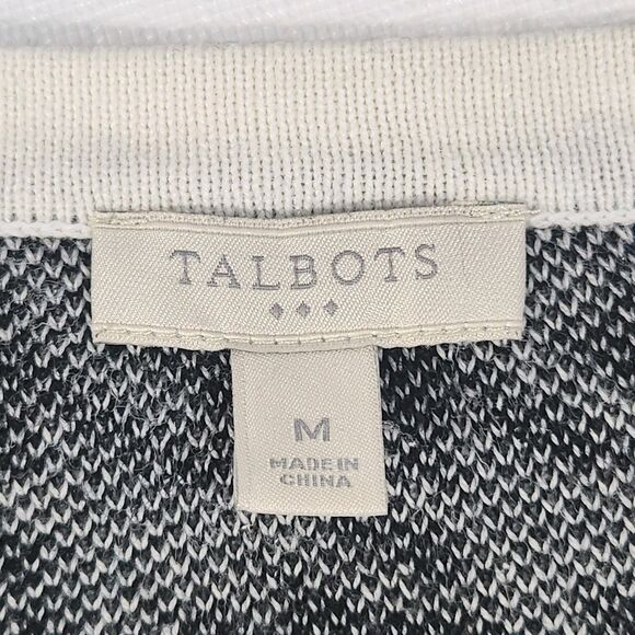 Talbots Full Zip Sweater Jacket Medium Black Houndstooth Academia Holiday Preppy - Picture 5 of 9